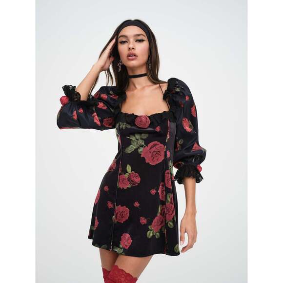 For Love & Lemons Yara Mini Dress Size MM / Black - Picture 2 of 5